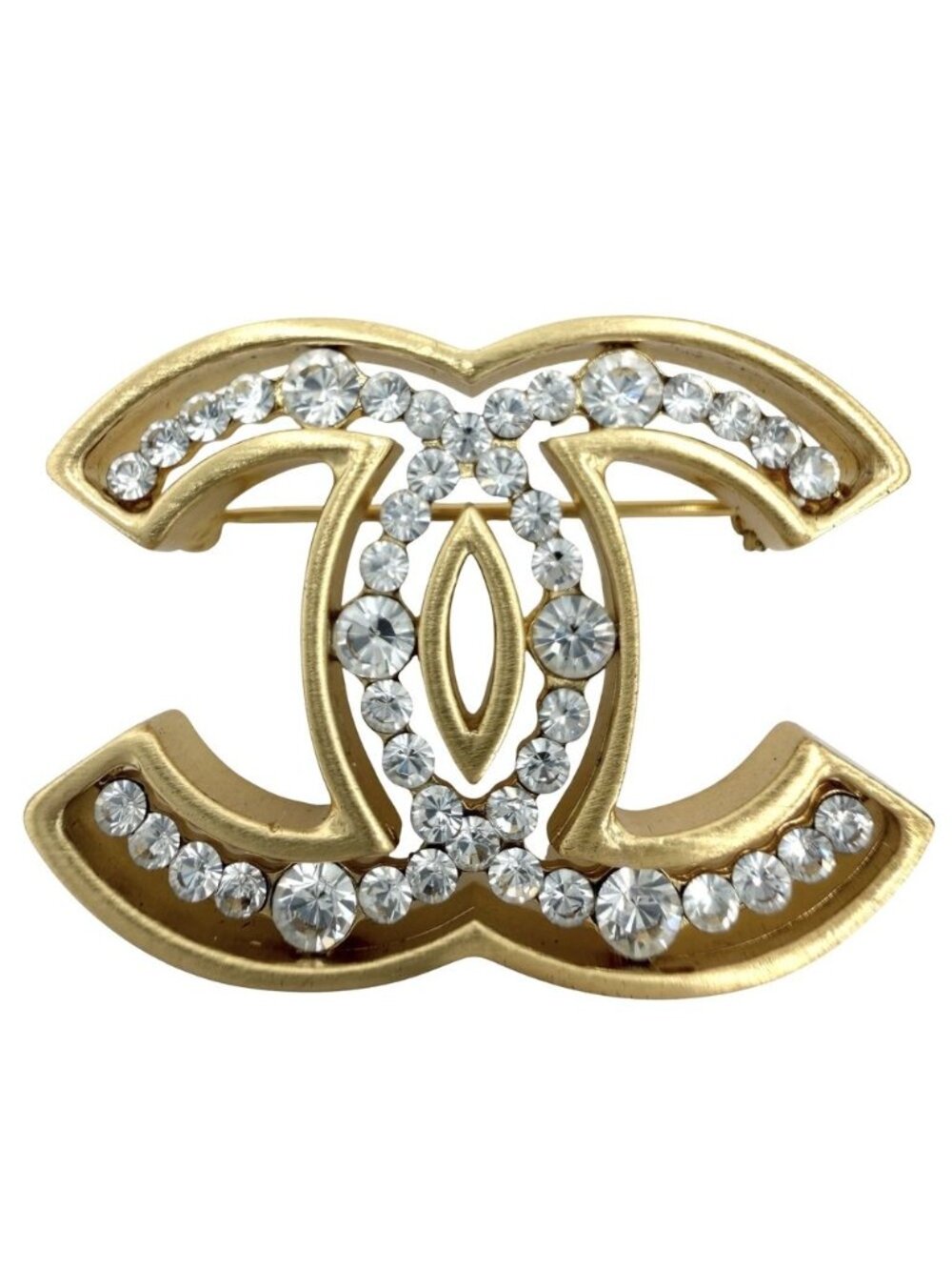 Chanel Brooch CC Logo Vintage Rhinestone 02A Gold